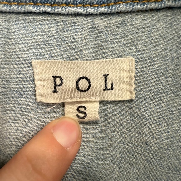 POL Denim Button Down Shirt Jacket Leopard‎ Print Sleeves Size Small - Picture 5 of 7